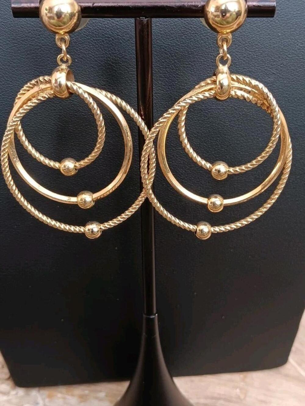 Gold-toned triple-hoop dangle earrings, Post Back